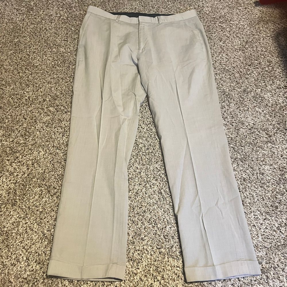Nautica Classic Wool Dress Pants Light Gray Flat Front Trousers 42S/36W‎